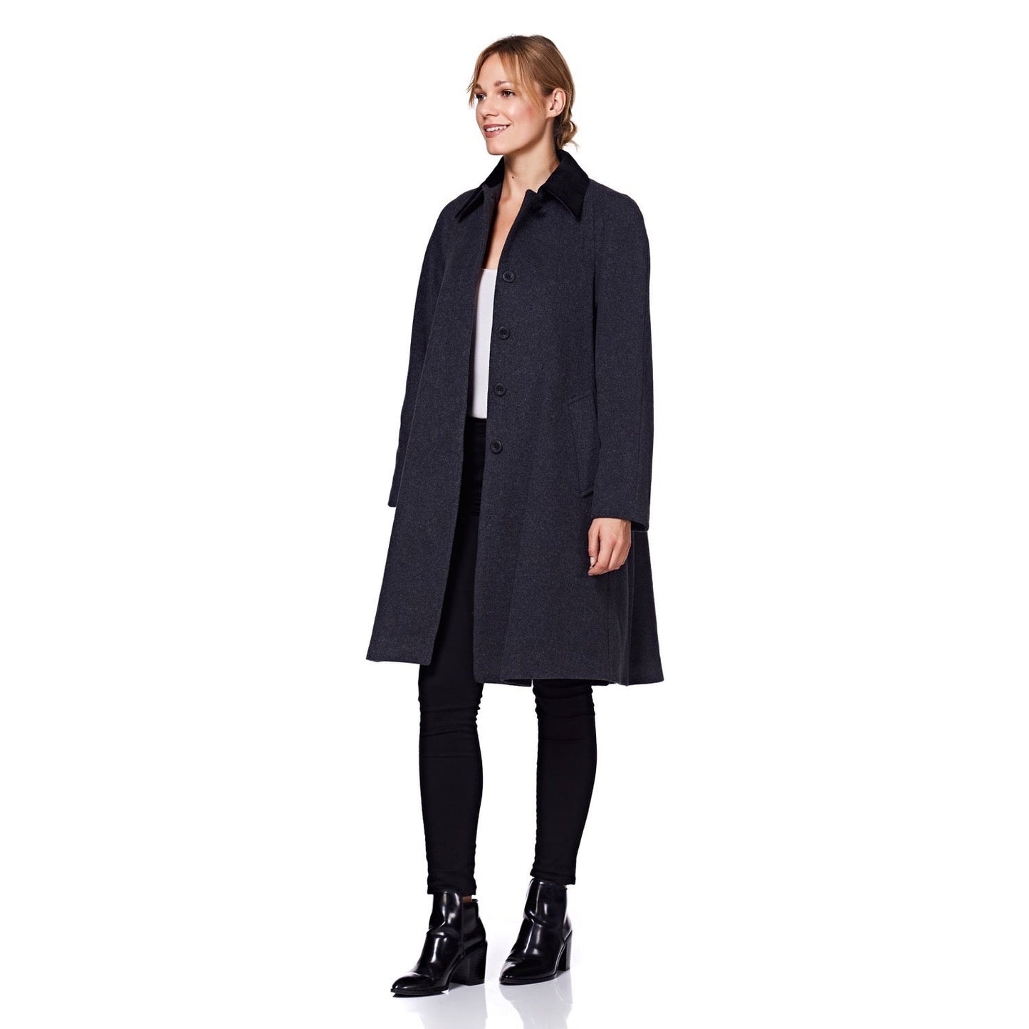 Wool Blend Oversized Velvet Trim Swing Coat (8026) - Great Hall Collections House