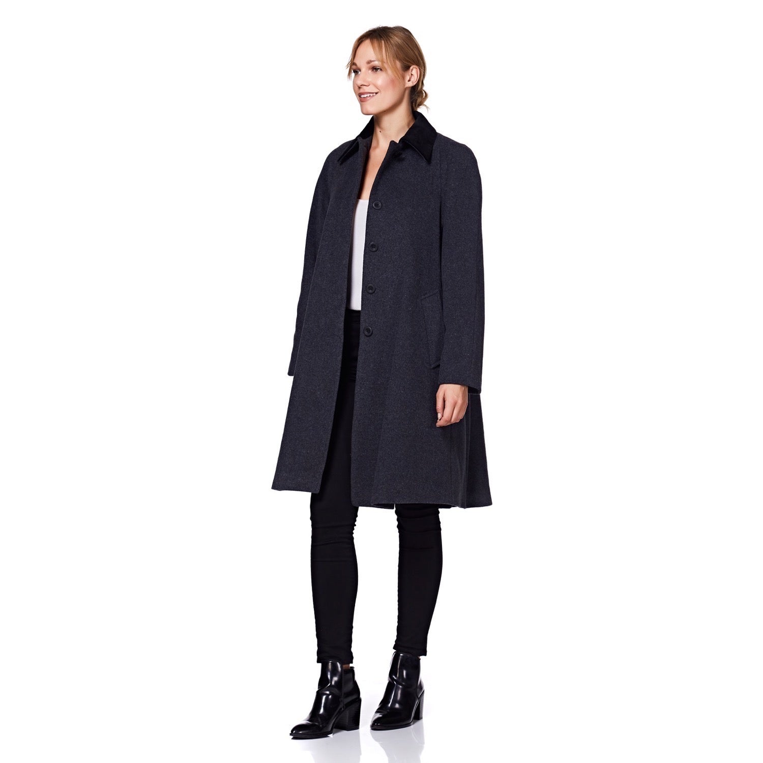 Wool Blend Oversized Velvet Trim Swing Coat (8026) - Great Hall Collections House