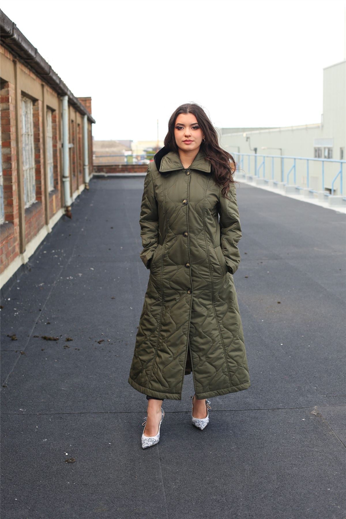Quilted Single Breasted Longline Hooded Coat - Great Hall Collections House