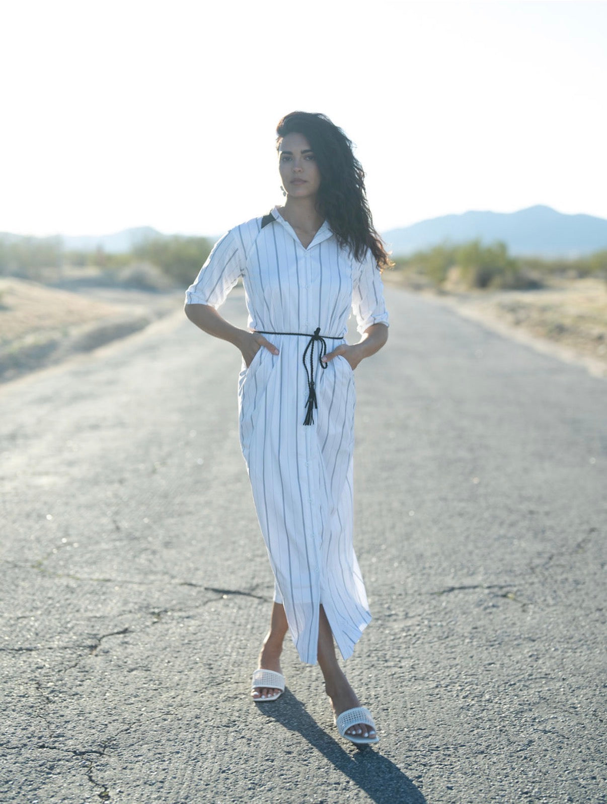 STRIPED SHIRT DRESS WITH BELT