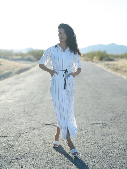 STRIPED SHIRT DRESS WITH BELT