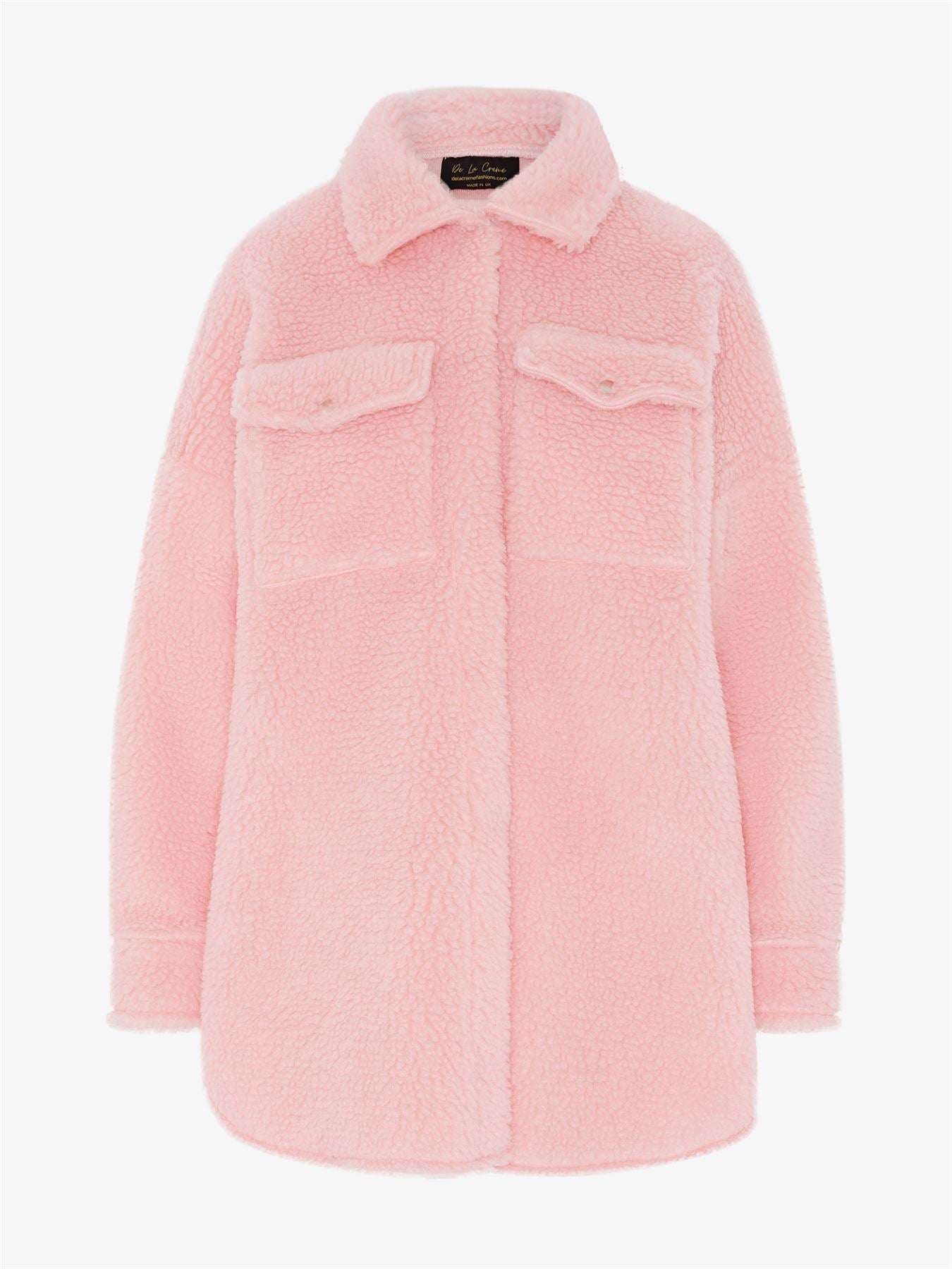 Oversized Stud Button Borg Teddy Shacket            made in UK - Great Hall Collections House