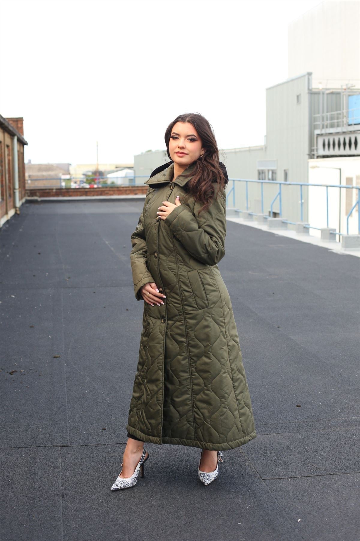 Quilted Single Breasted Longline Hooded Coat - Great Hall Collections House