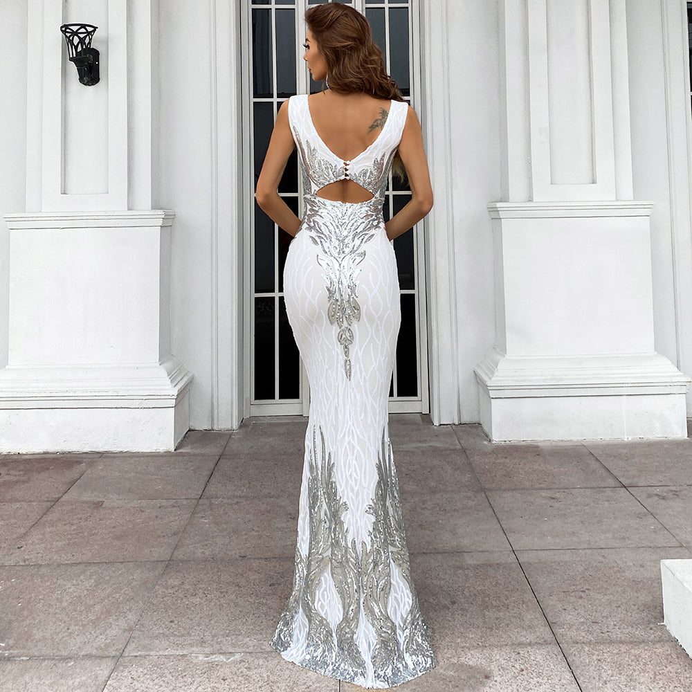 Sequin Sleeveless Mesh Evening Gown by Evelyn Belluci