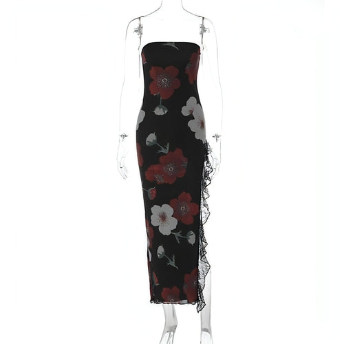 Printed Lace Stitching Wrapped Chest Dew Dress - Great Hall Collections House