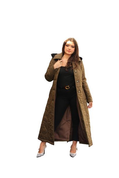 Quilted Single Breasted Longline Hooded Coat - Great Hall Collections House