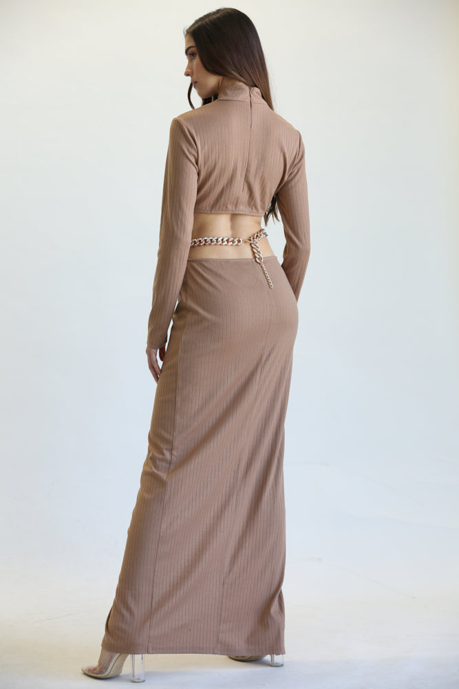 Sleek Chain-Belt Slit Dress - Great Hall Collections House