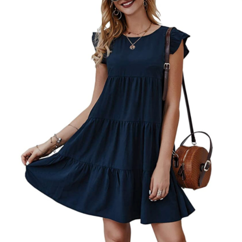Womens Flowy Dress with Cap Sleeves - Great Hall Collections House