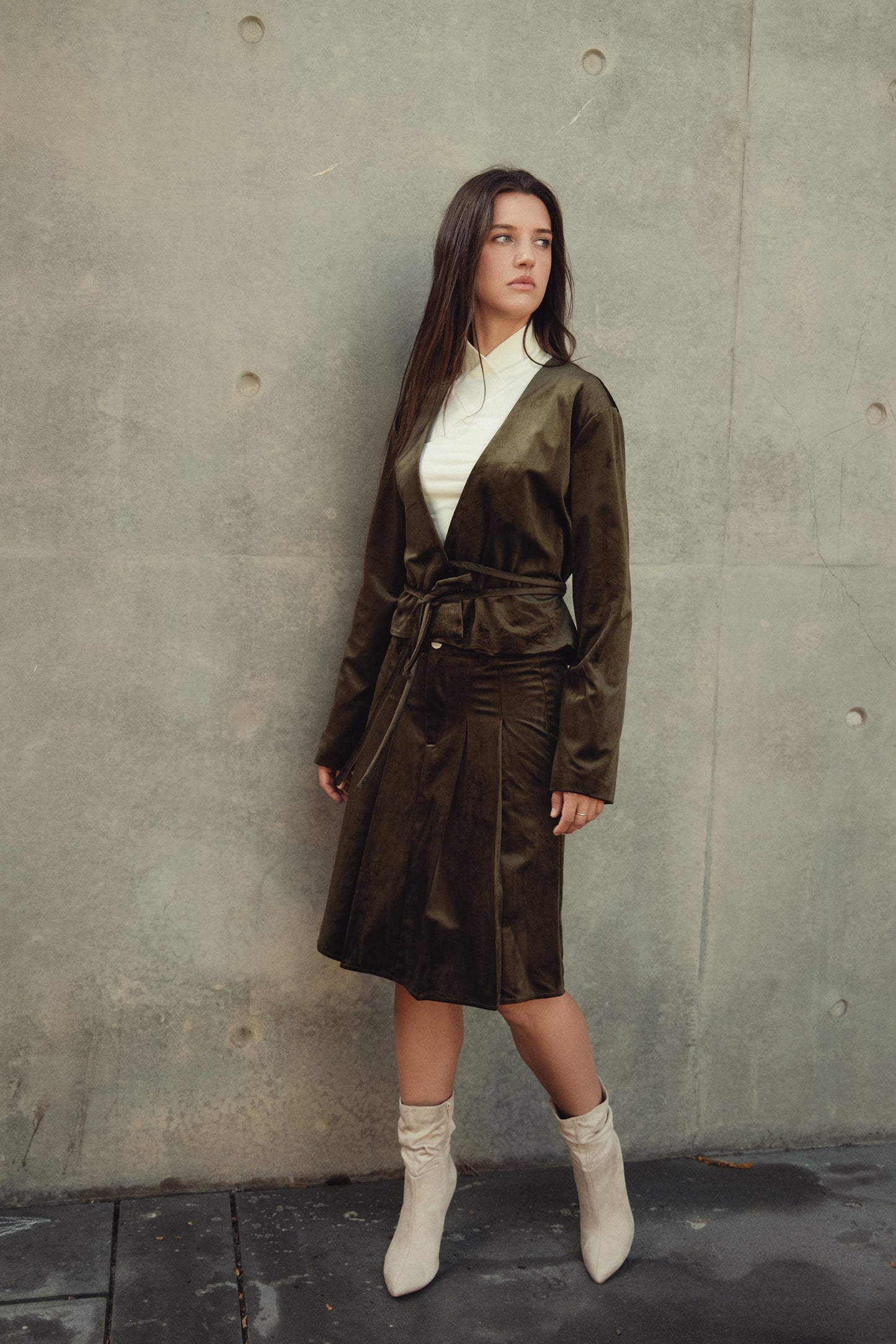 Pleated Suede Skirt