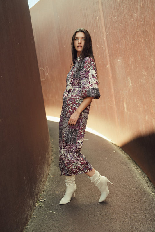 Puff Sleeve Printed Dress