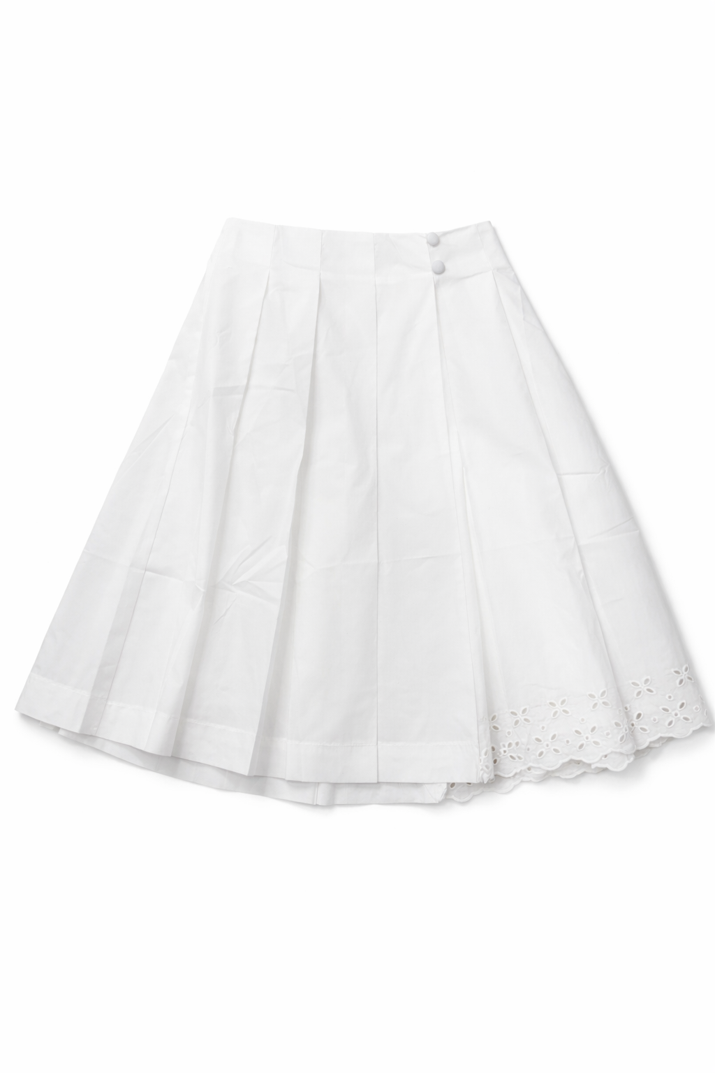 EYELET PLEATED COTTON SKIRT