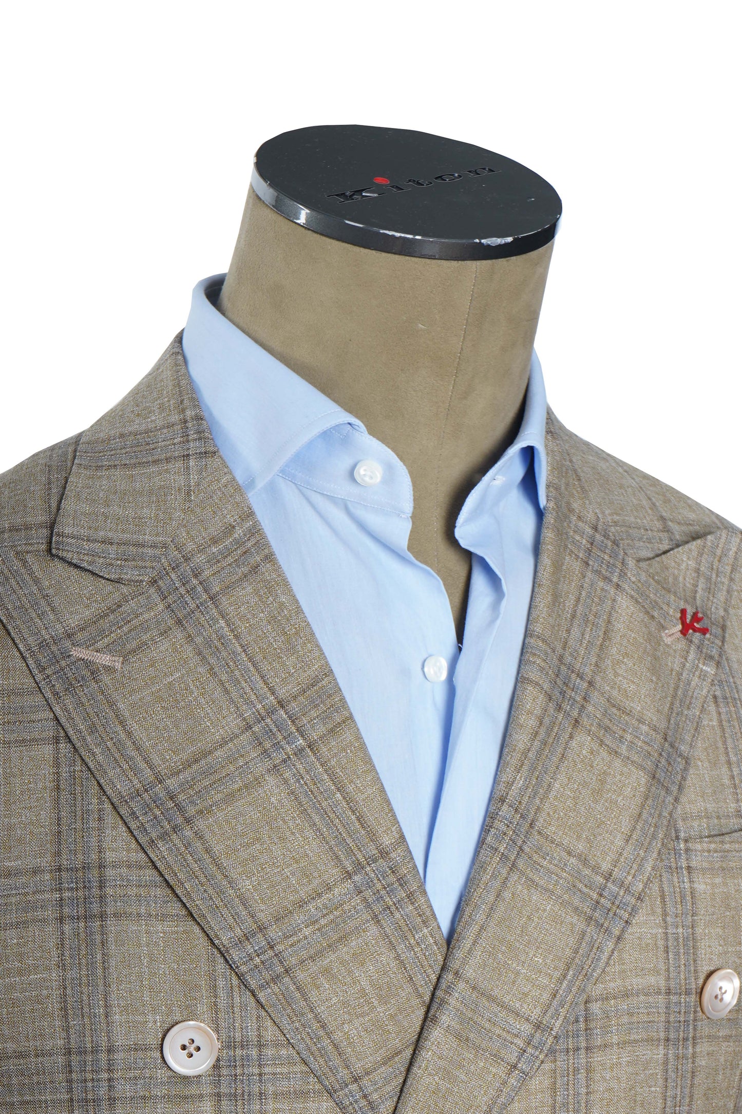 Isaia Double Breasted Double Windowpane Wool-Silk-Linen Suit