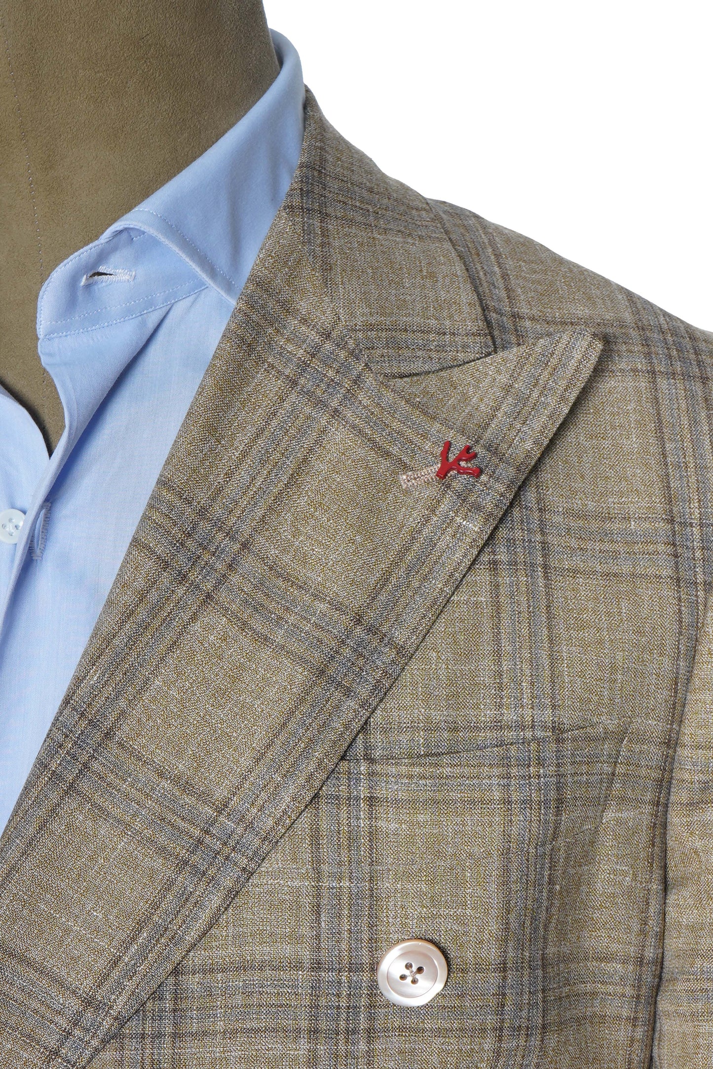 Isaia Double Breasted Double Windowpane Wool-Silk-Linen Suit