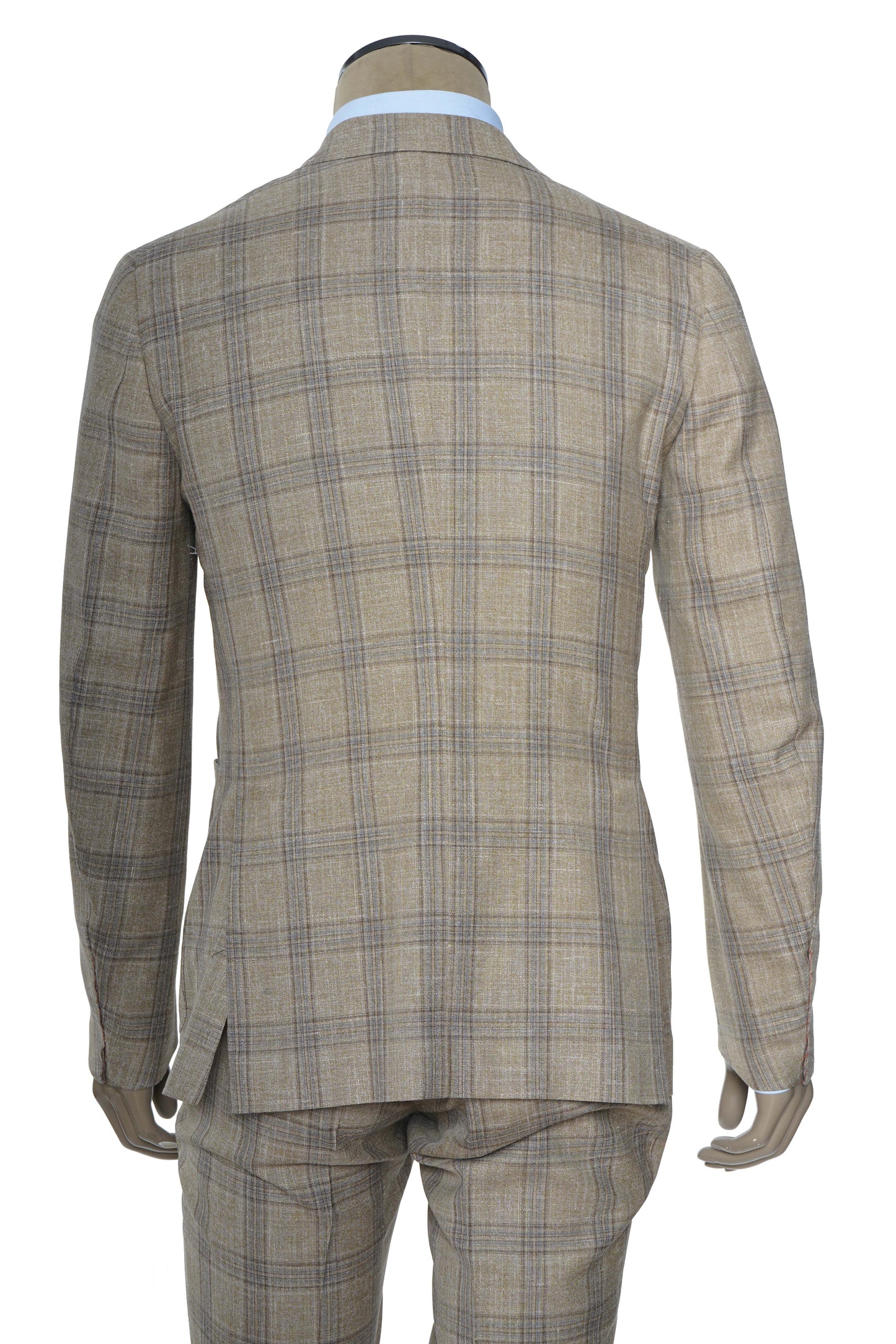 Isaia Double Breasted Double Windowpane Wool-Silk-Linen Suit