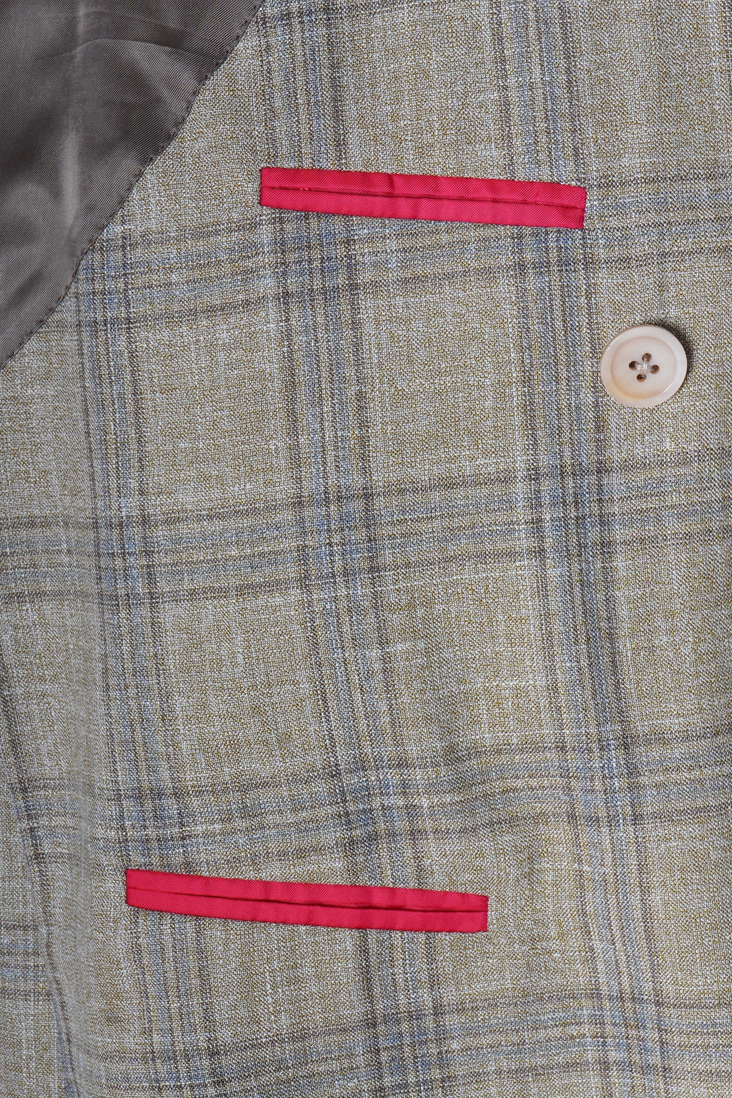 Isaia Double Breasted Double Windowpane Wool-Silk-Linen Suit