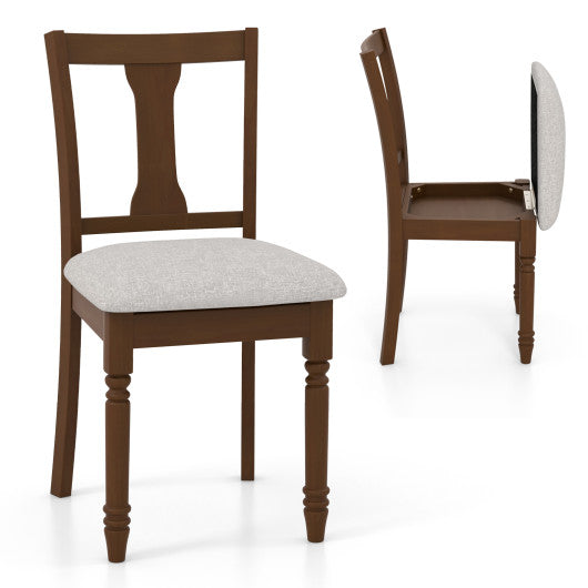 Set of 2 Kitchen Dining Chair with Linen Fabric and Storage Space-Brown