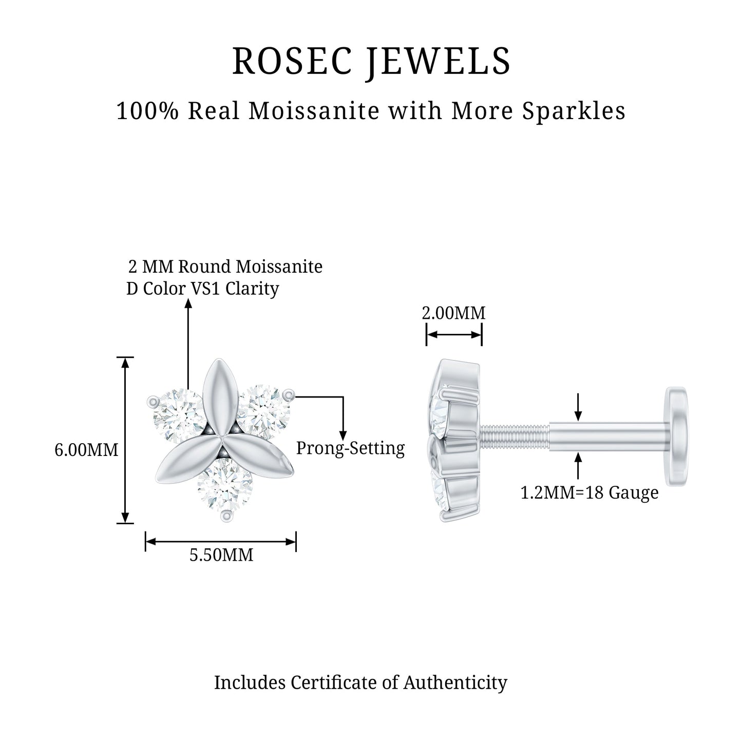 Round Moissanite Flower Cartilage Earring