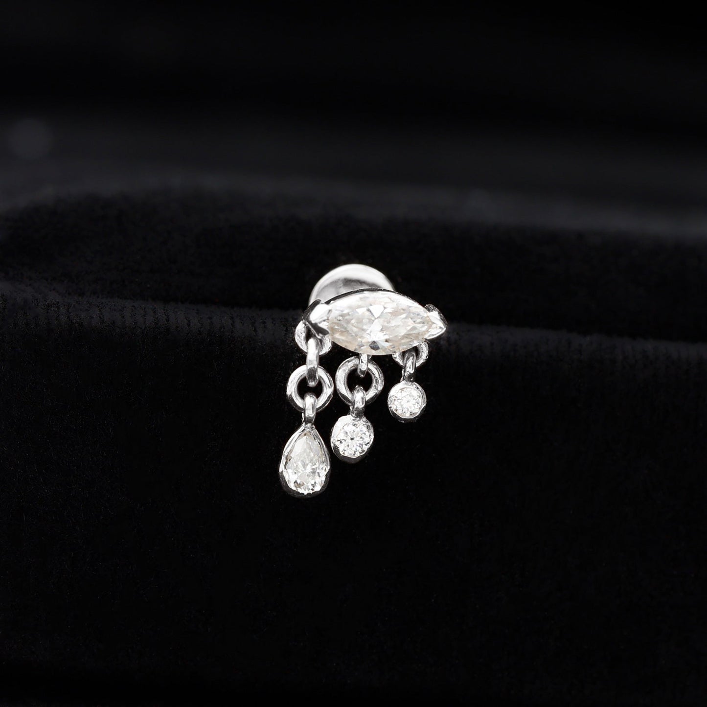 Marquise Cut Moissanite Cartilage Dangle Earring