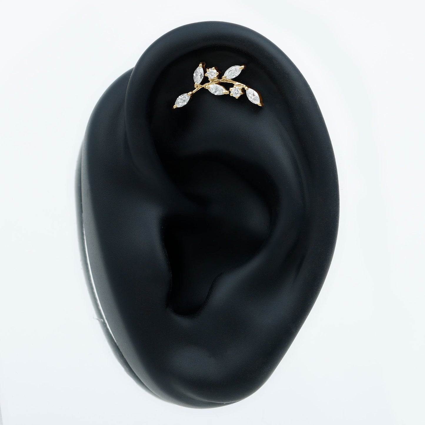 Certified Moissanite Leaf Climber Earring for Helix Piercing