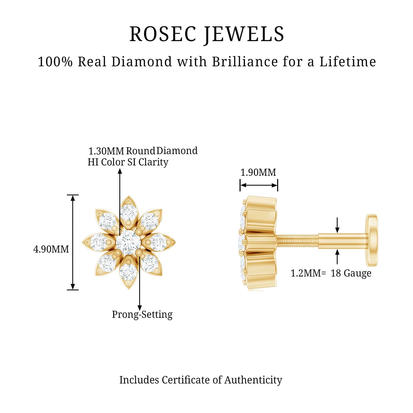 Flower Diamond Nose Ring Stud for Women