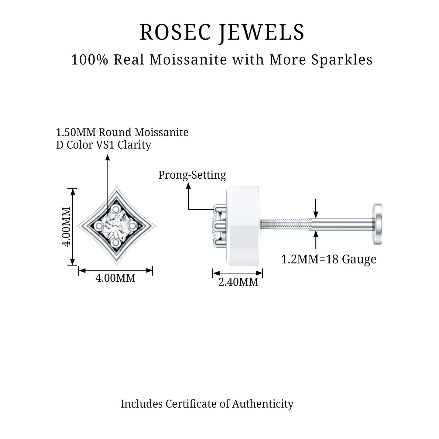 Round Moissanite Solitaire Geometric Nose Pin