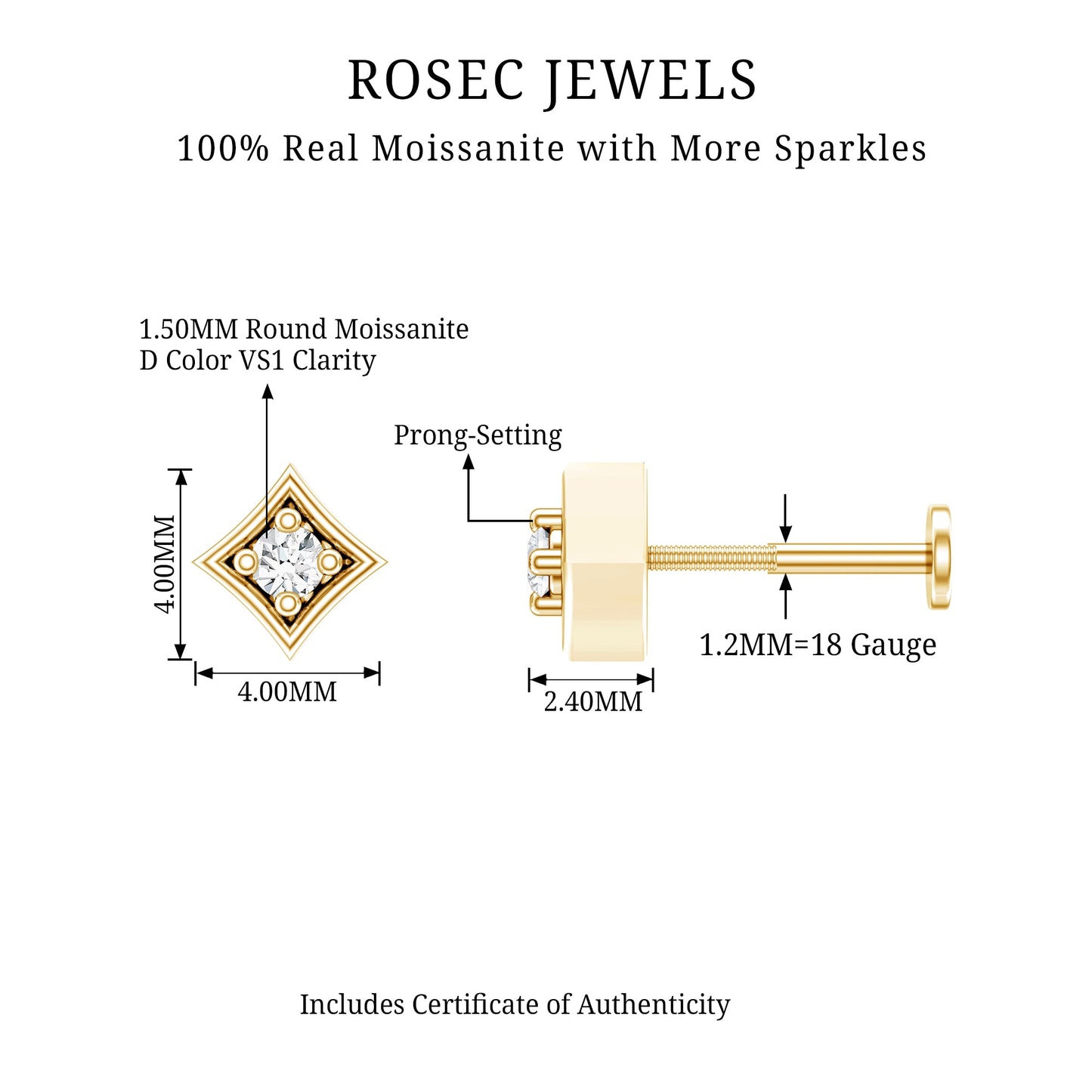 Round Moissanite Solitaire Geometric Nose Pin