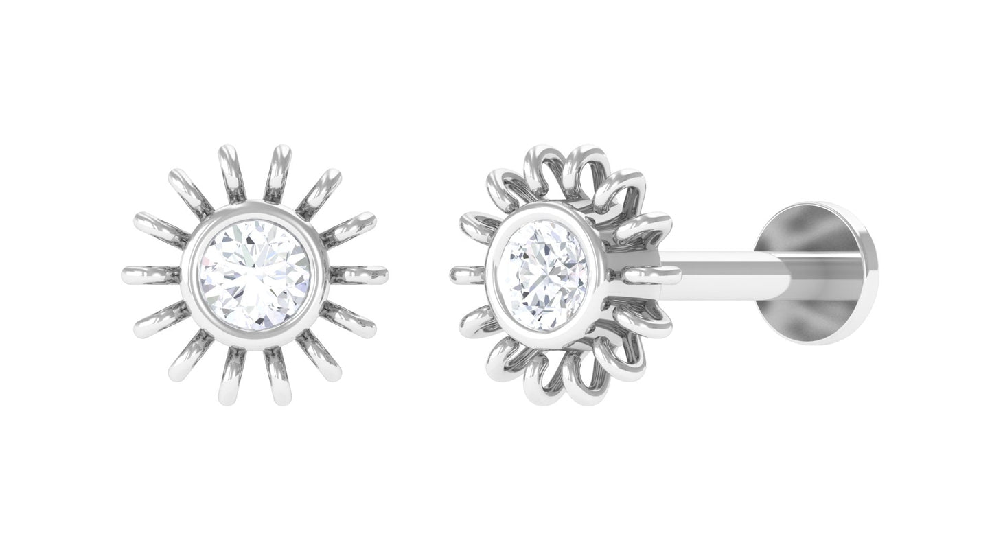Dainty Round Diamond Sunburst Nose Pin
