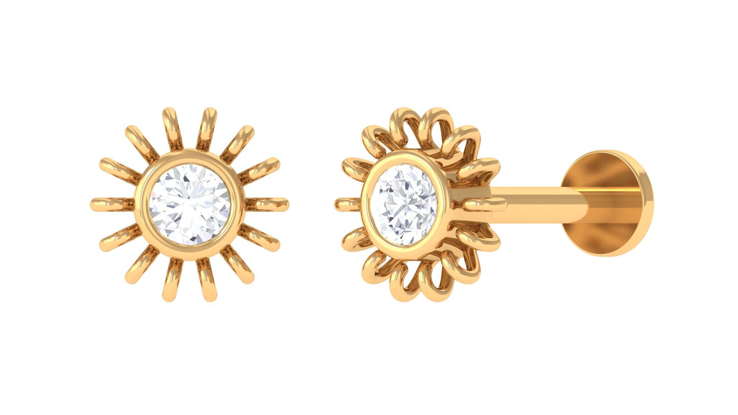 Dainty Round Diamond Sunburst Nose Pin