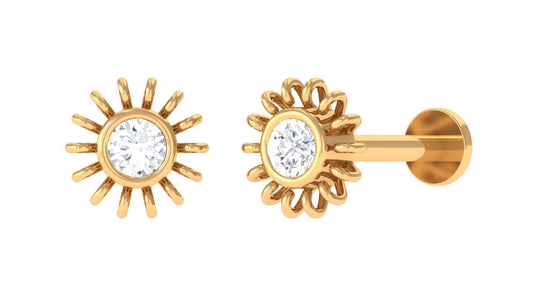 Dainty Round Diamond Sunburst Nose Pin