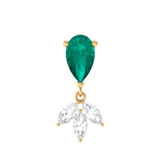 Certified Emerald and Diamond Drop Earring for Helix Piercing