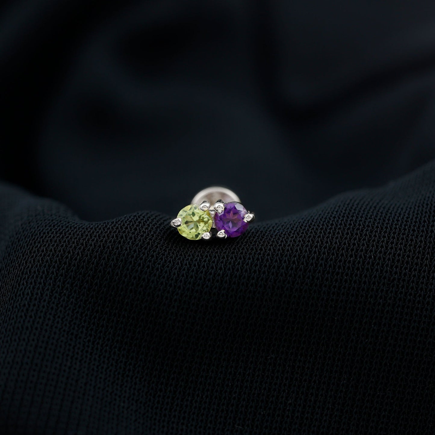 Real Amethyst and Peridot Two Stone Helix Earring
