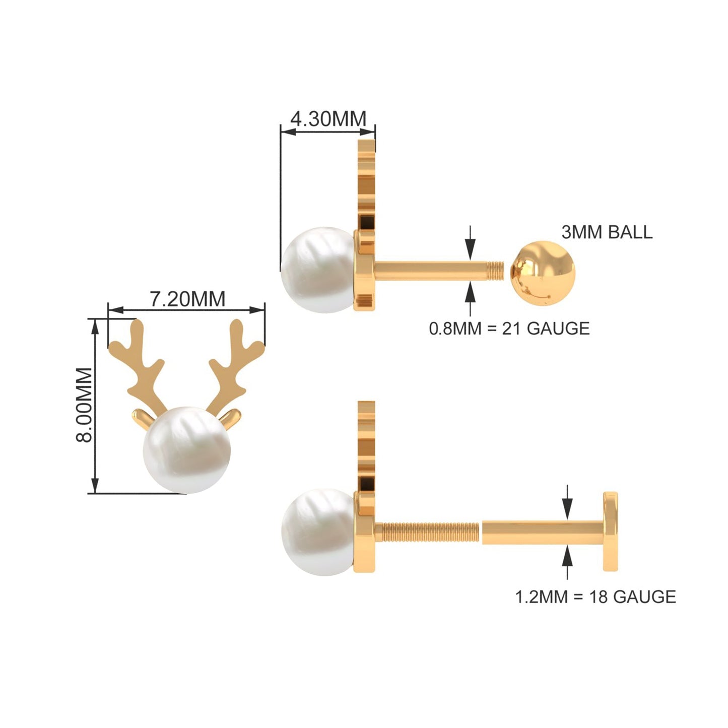 Natural Freshwater Pearl Solitaire Reindeer Earring