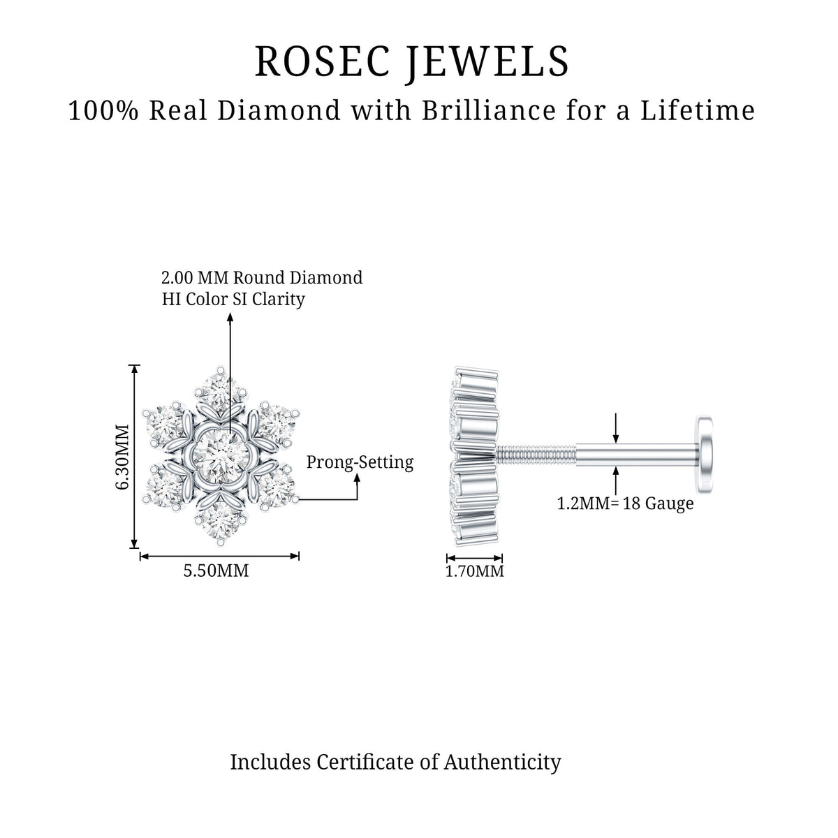 Nature Inspired Diamond Flower Earring for Helix Piercing