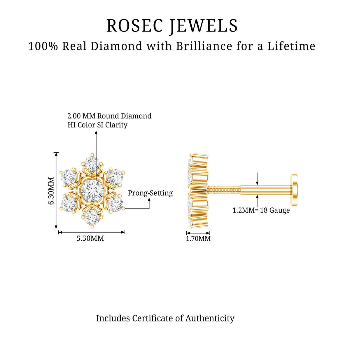 Nature Inspired Diamond Flower Earring for Helix Piercing