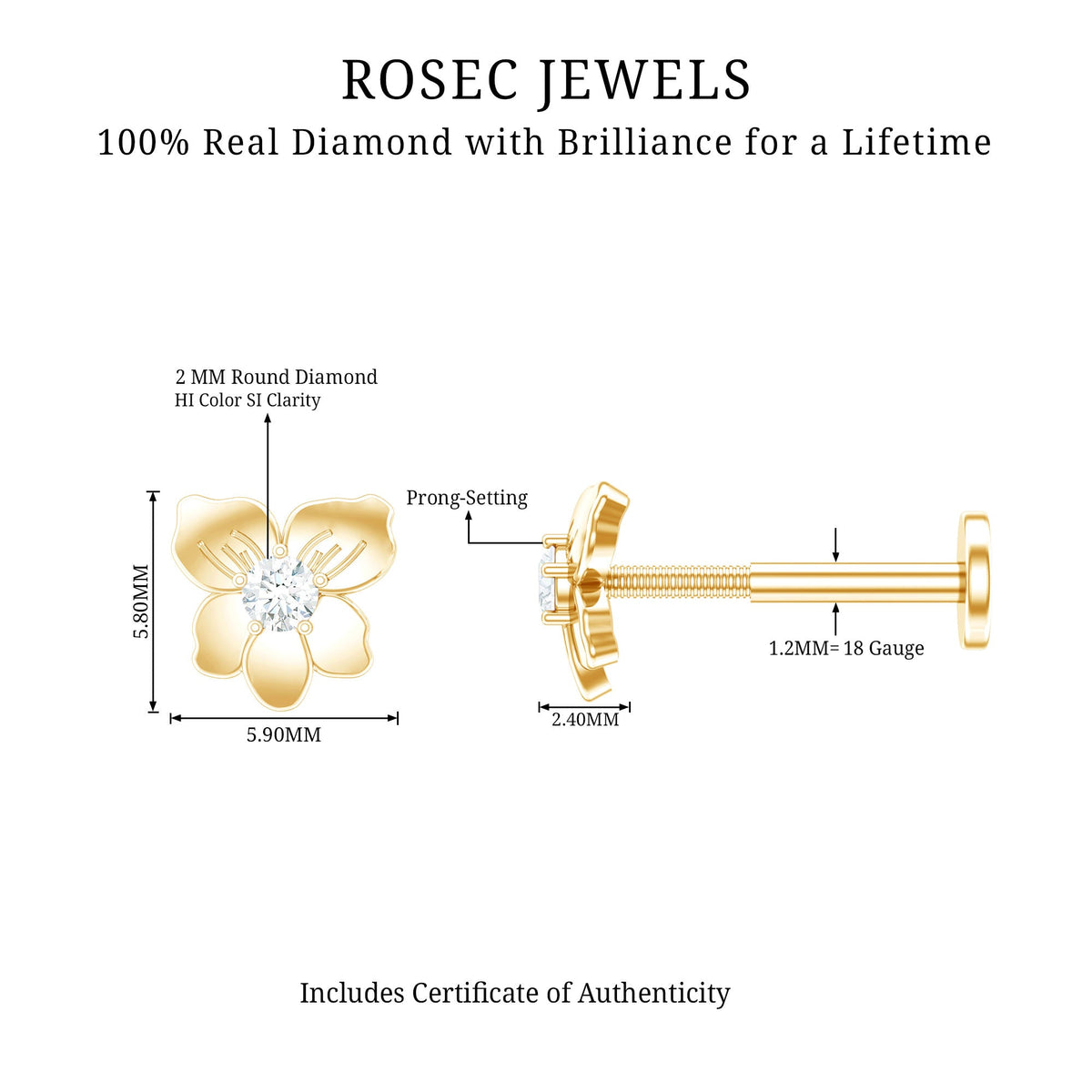 Nature Inspired Diamond Floral Helix Earring