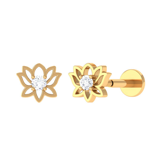 Nature Inspired Diamond Lotus Earring for Helix Piercing