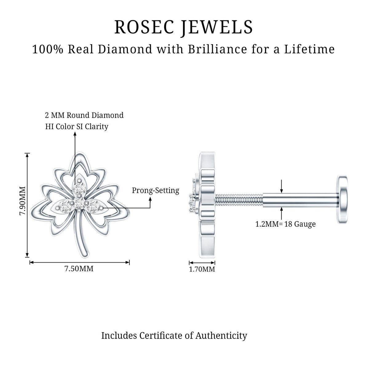 Diamond Nature Inspired Earring for Helix Piercing