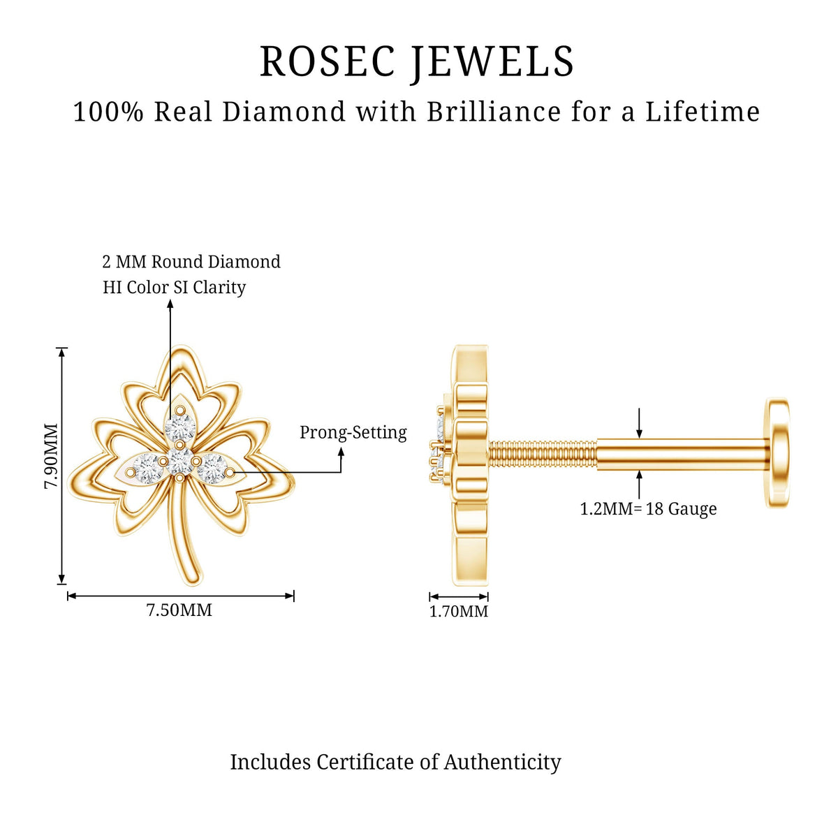 Diamond Nature Inspired Earring for Helix Piercing