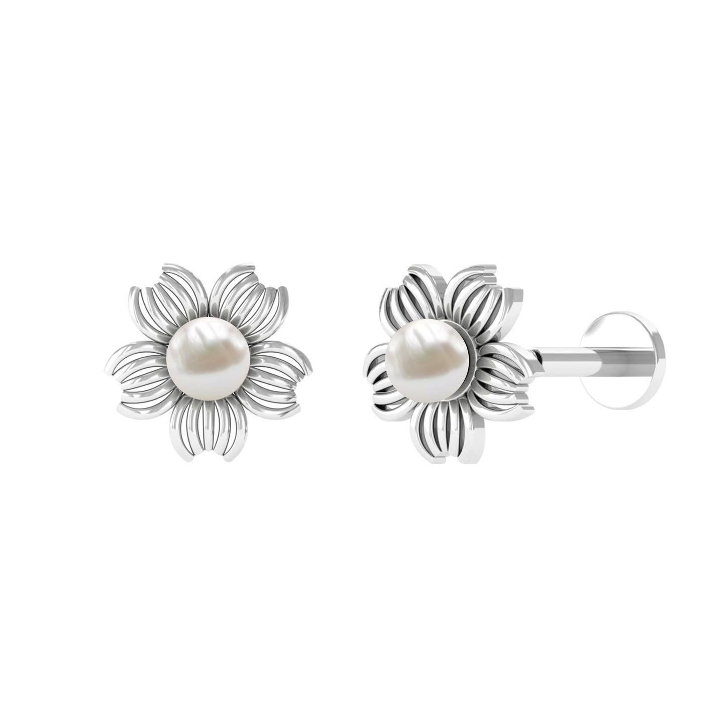 Real Freshwater Pearl Solitaire Flower Earring
