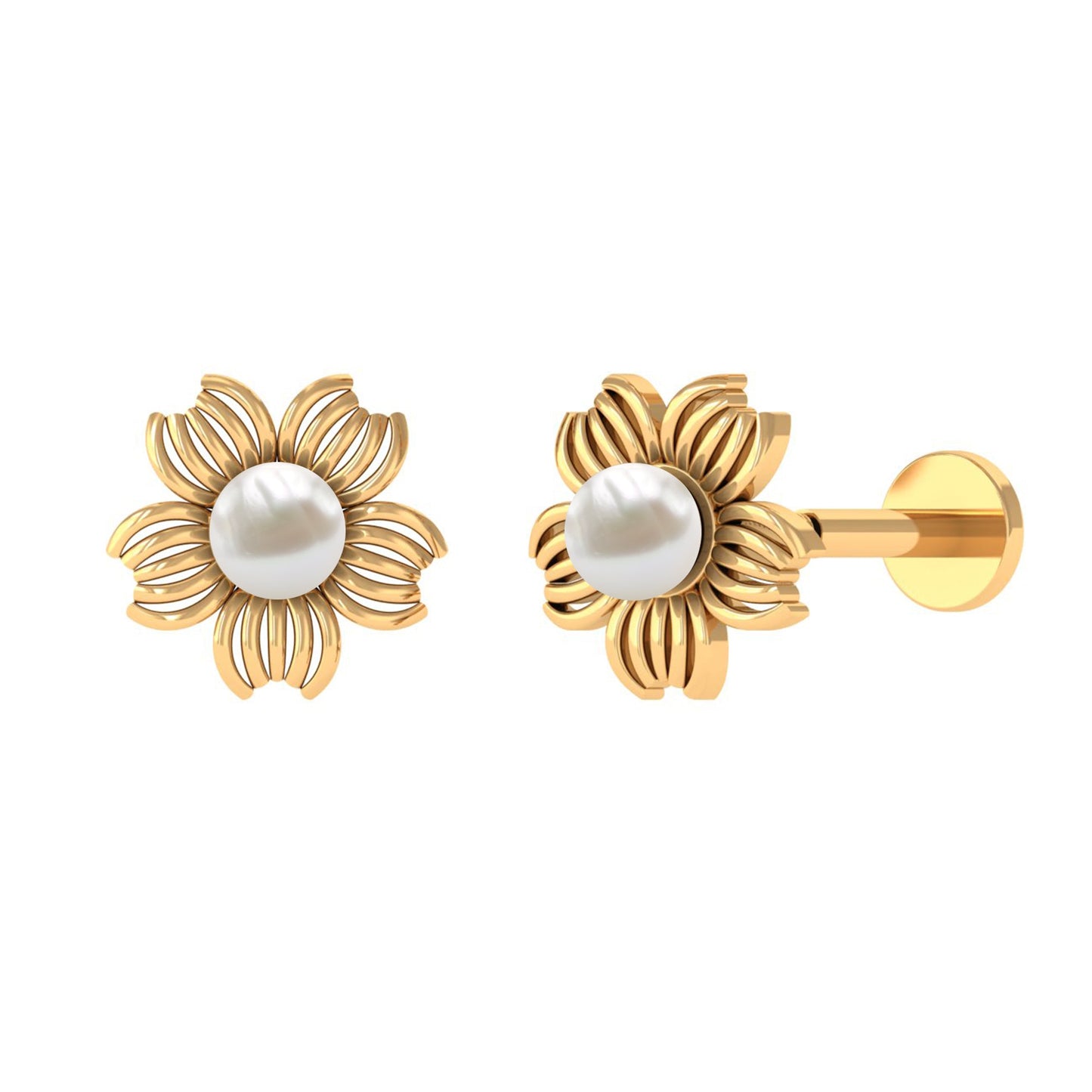 Real Freshwater Pearl Solitaire Flower Earring