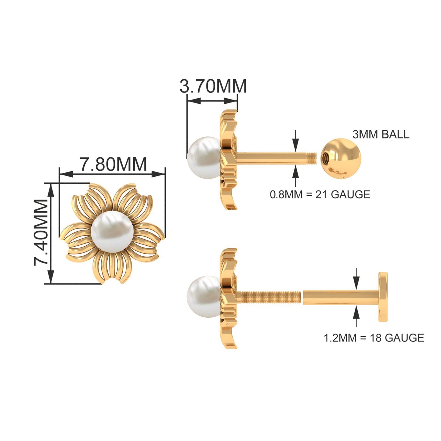 Real Freshwater Pearl Solitaire Flower Earring