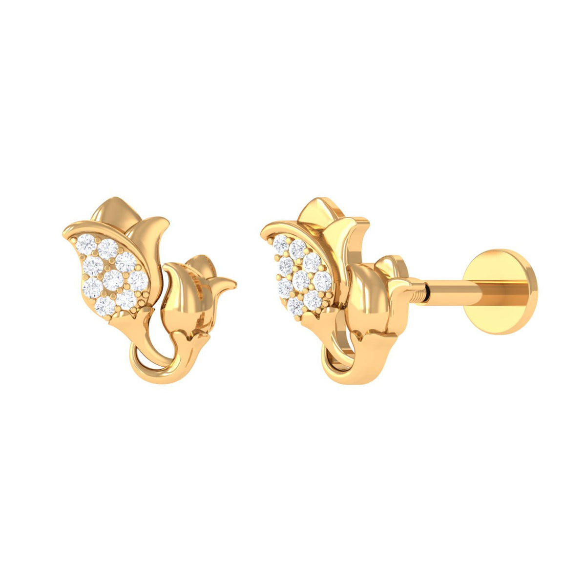Diamond Floral Earring for Helix Piercing