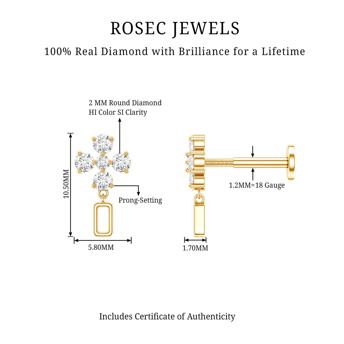 Simple Diamond Drop Earring for Helix Piercing