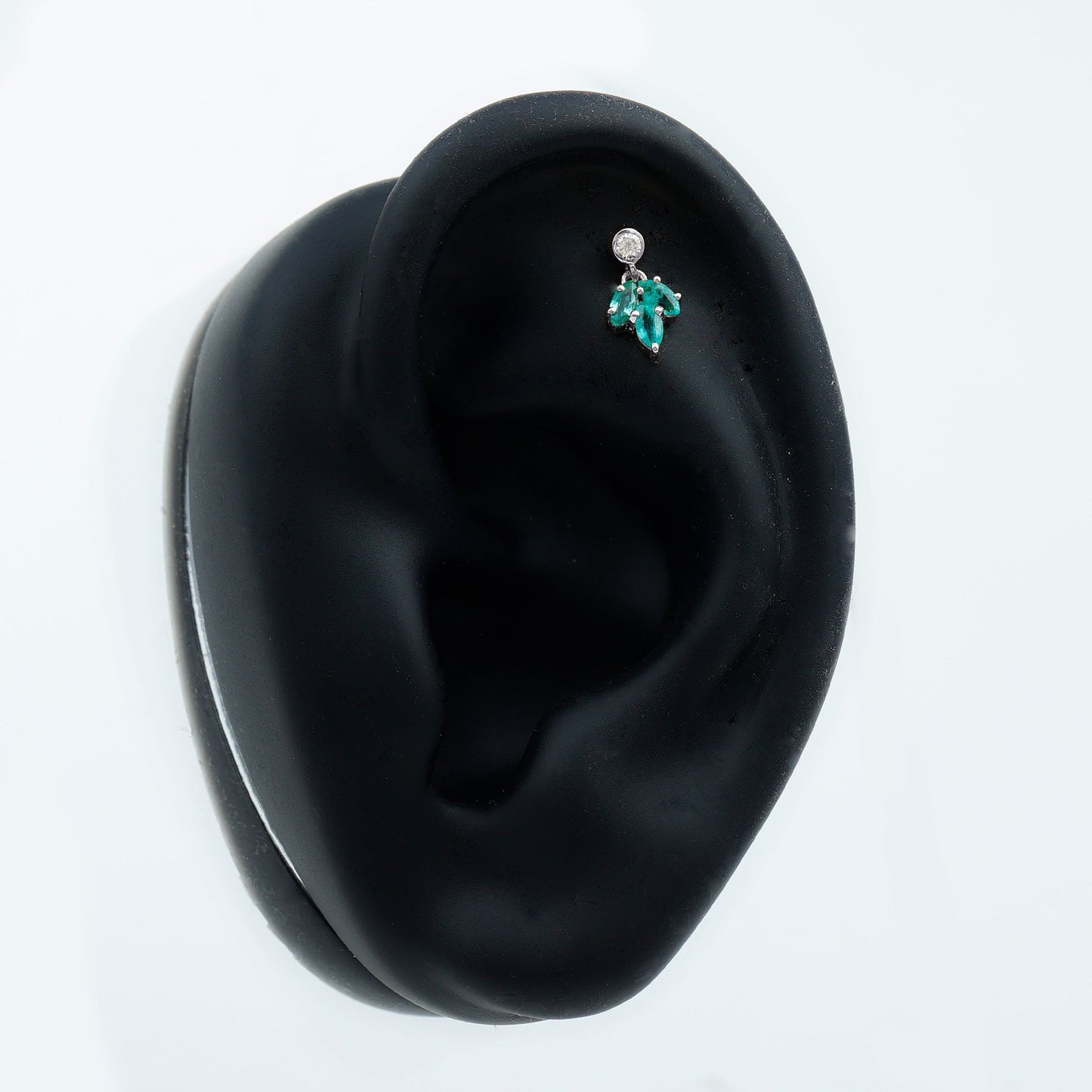 Marquise Emerald Leaf Earring for Helix Piercing
