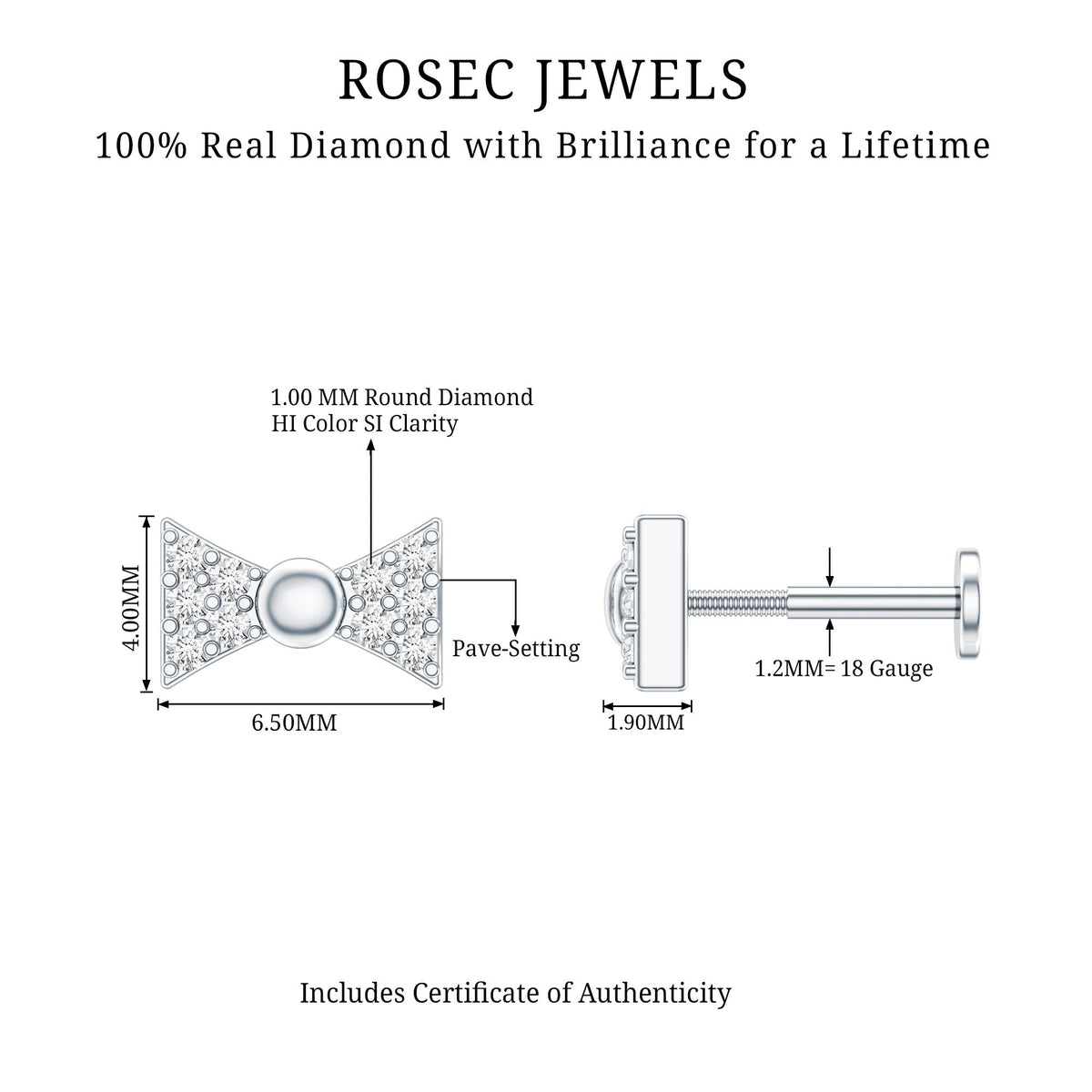 Diamond Bow Earring for Helix Piercing