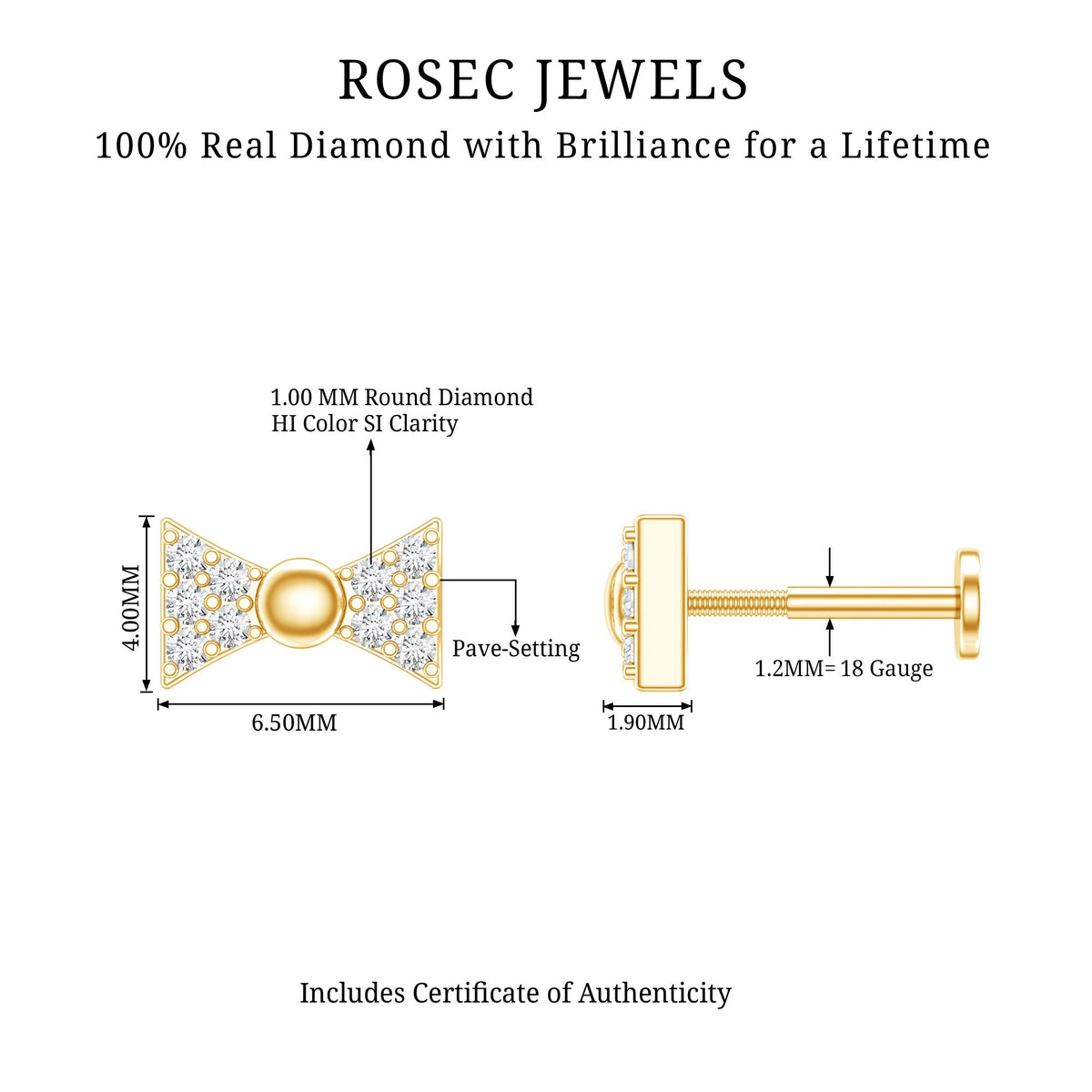 Diamond Bow Earring for Helix Piercing