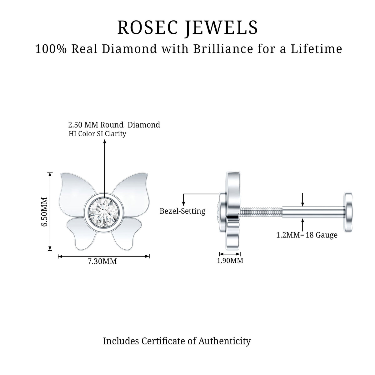 Diamond Butterfly Earring for Helix Piercing