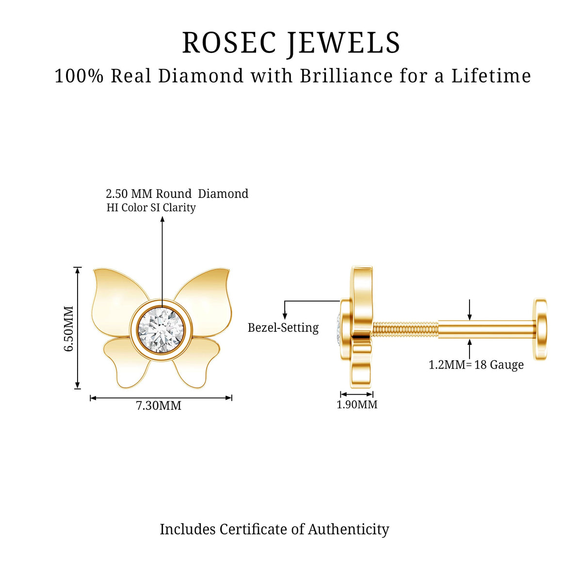 Diamond Butterfly Earring for Helix Piercing