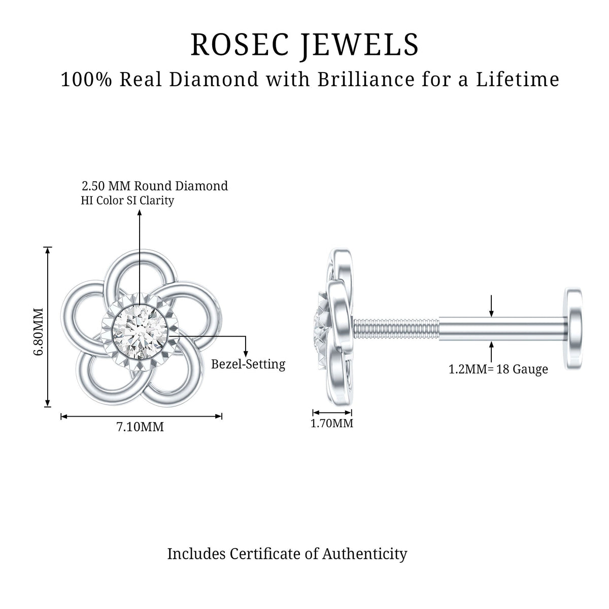 Diamond Flower Earring for Cartilage Piercing