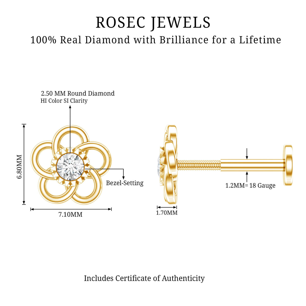 Diamond Flower Earring for Cartilage Piercing